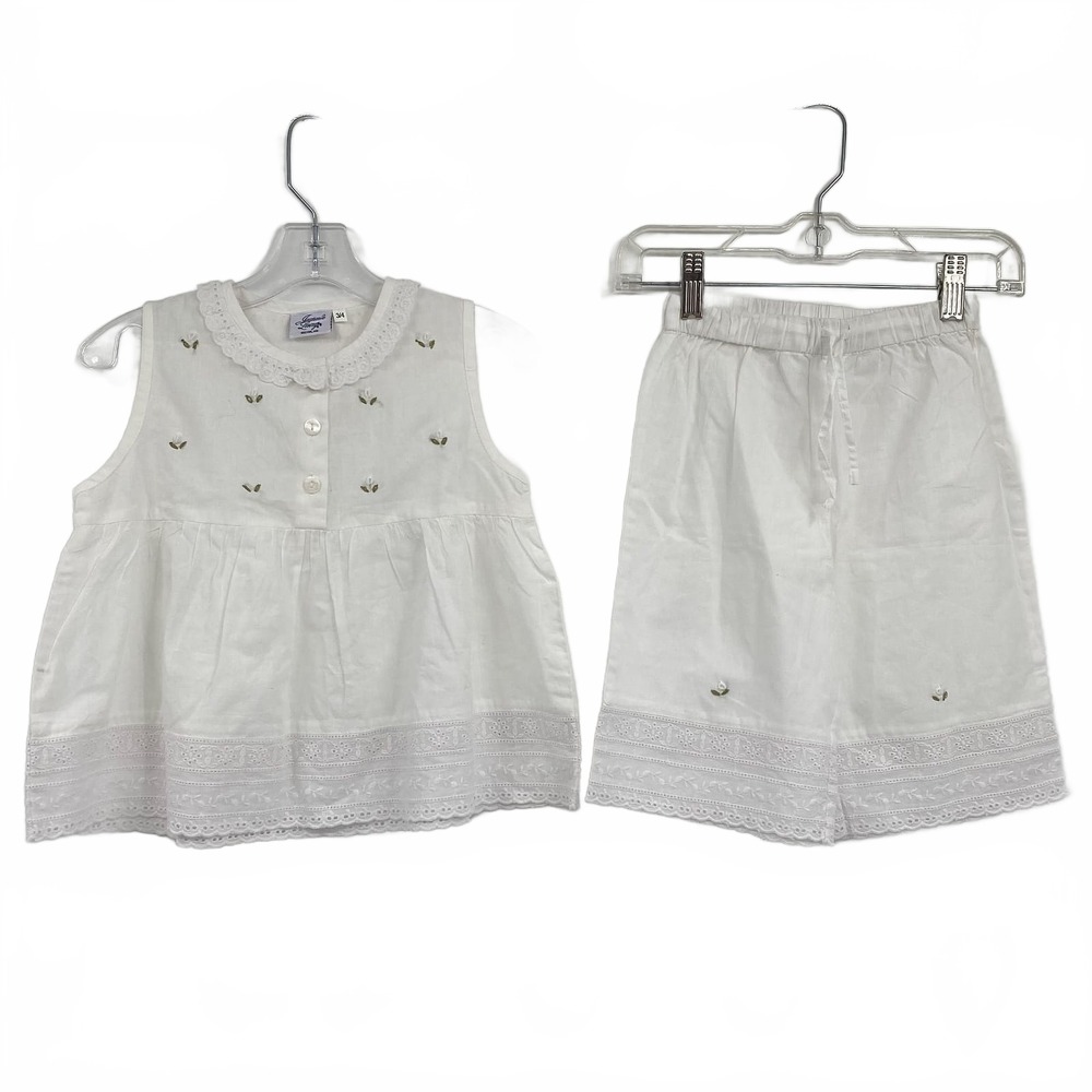 Jacaranda Living White Cotton Embroidered Rosette and Lace 2-Piece Set | 3-4